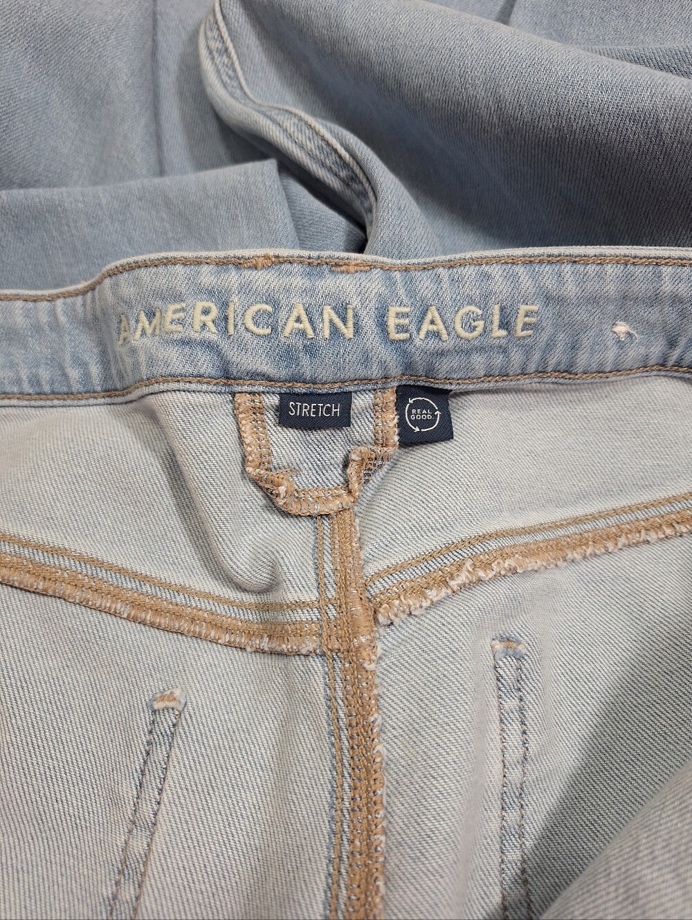 American Eagle Light Wash Super High Rise Baggy Wide Leg Jeans Wms 12 Regular - Picture 9 of 16